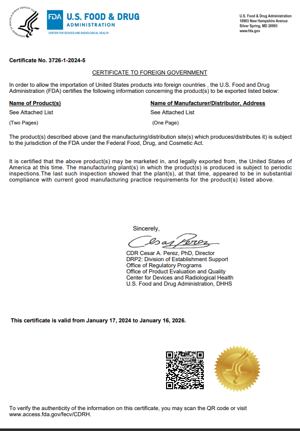 FDA Digital Certificate Sample