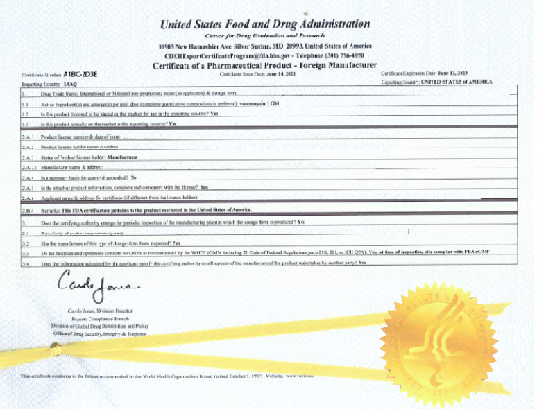 Certificate Of Free Sale Digital FDA Apostille